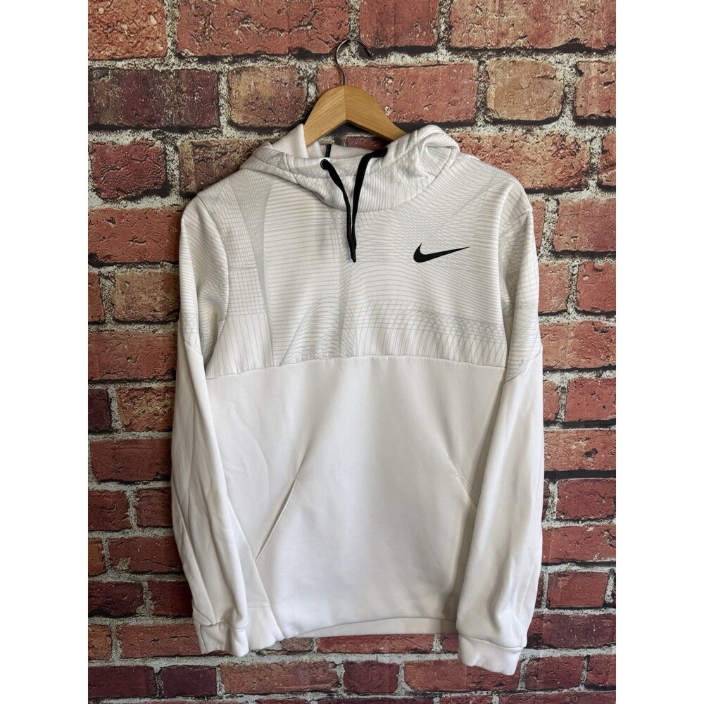 Nike Mens White Therma Fit Pullover Hooded Sweatshirt Fleece Size Medium